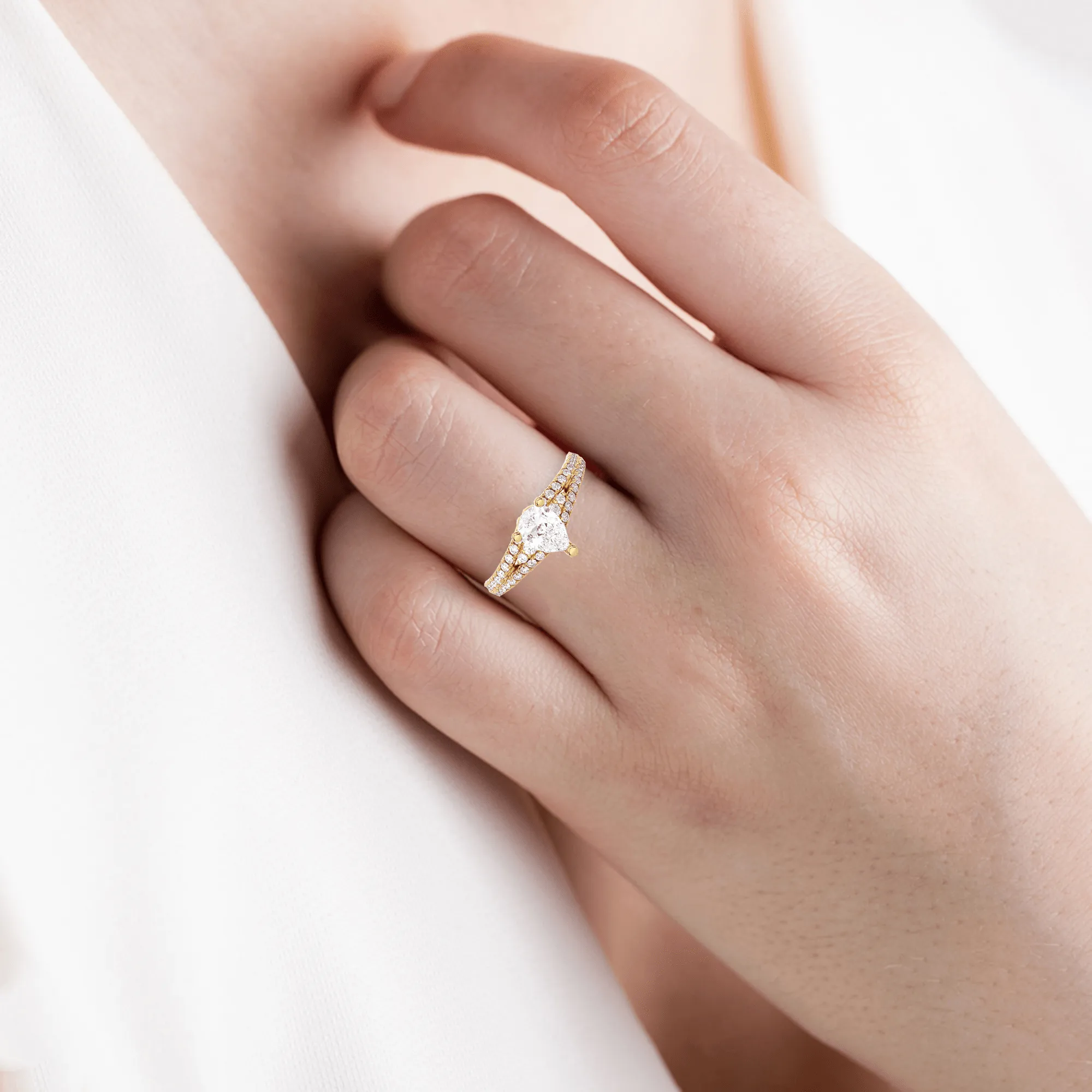 1 1/5 ctw Pear-Shaped Lab Grown Diamond Side Stone Engagement Ring
