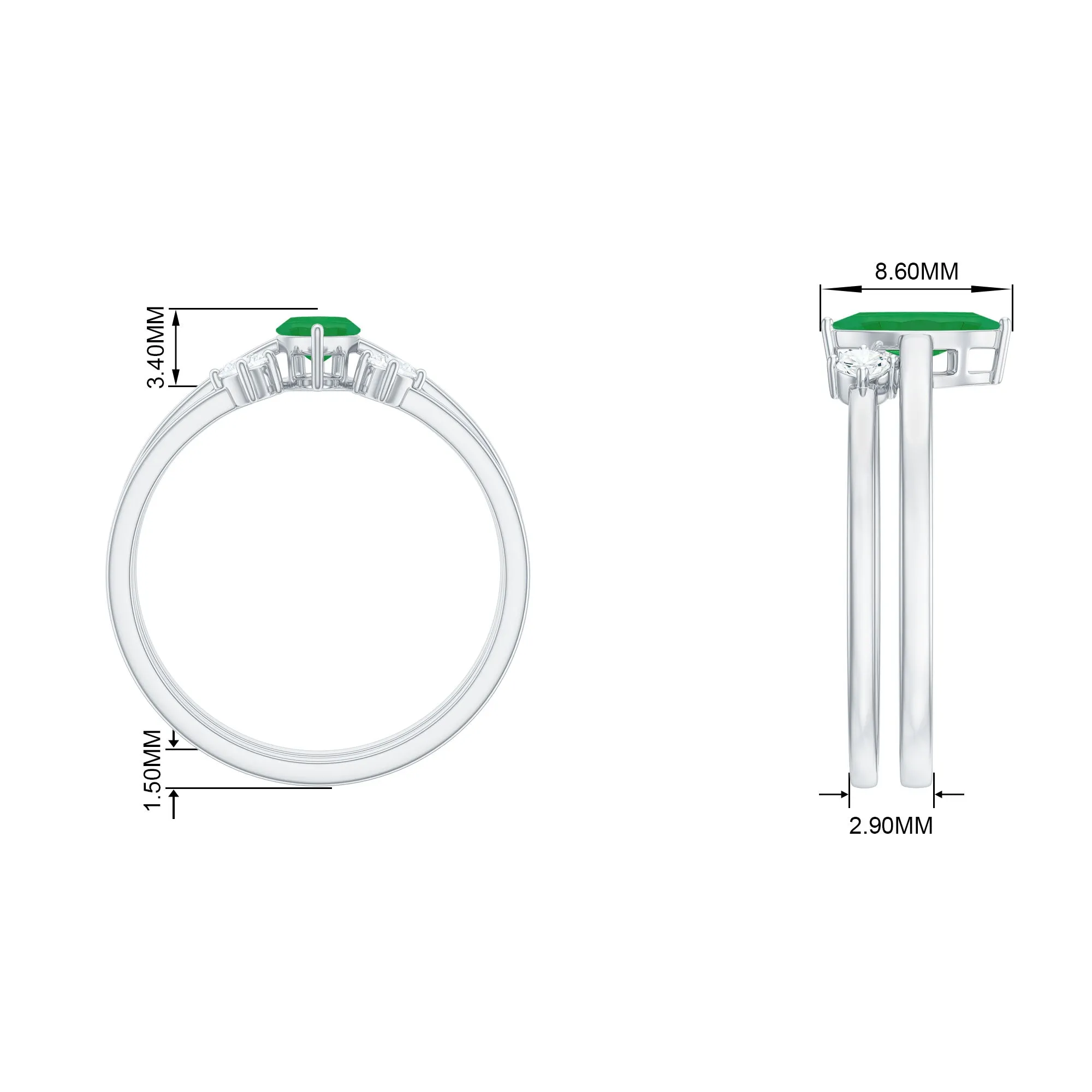 1 CT Marquise shape Emerald Simple Solitaire Ring Set with Diamond