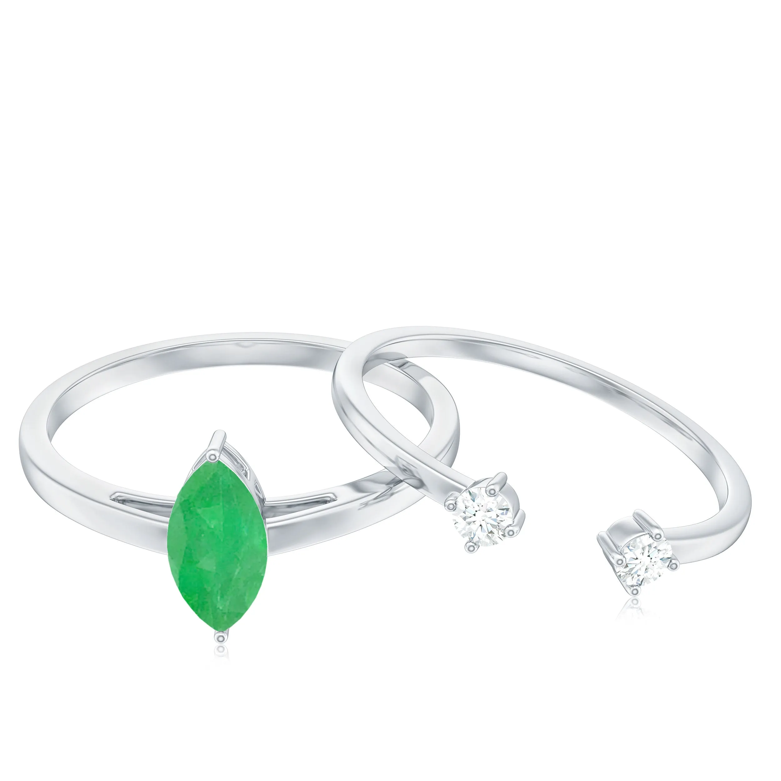 1 CT Marquise shape Emerald Simple Solitaire Ring Set with Diamond