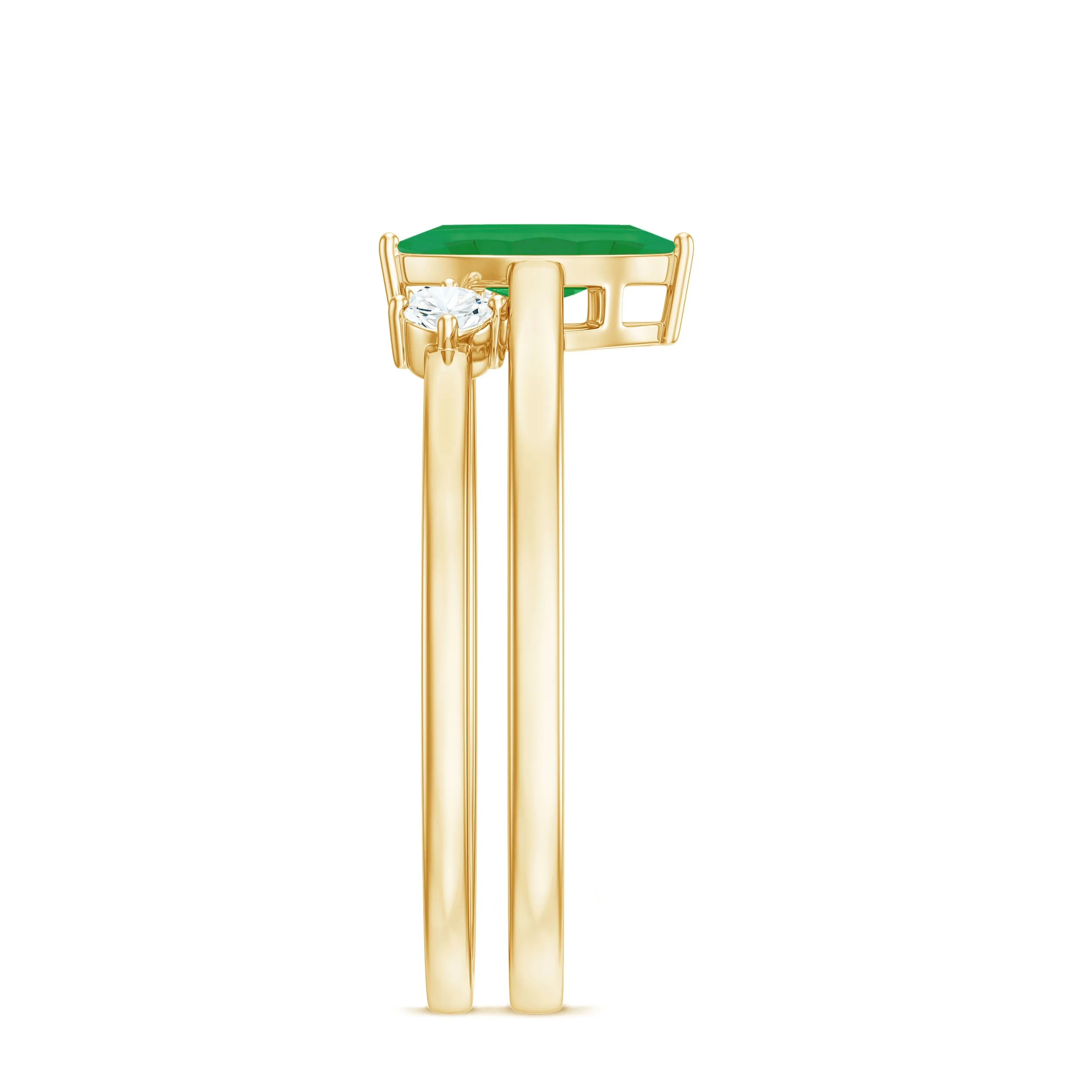1 CT Marquise shape Emerald Simple Solitaire Ring Set with Diamond
