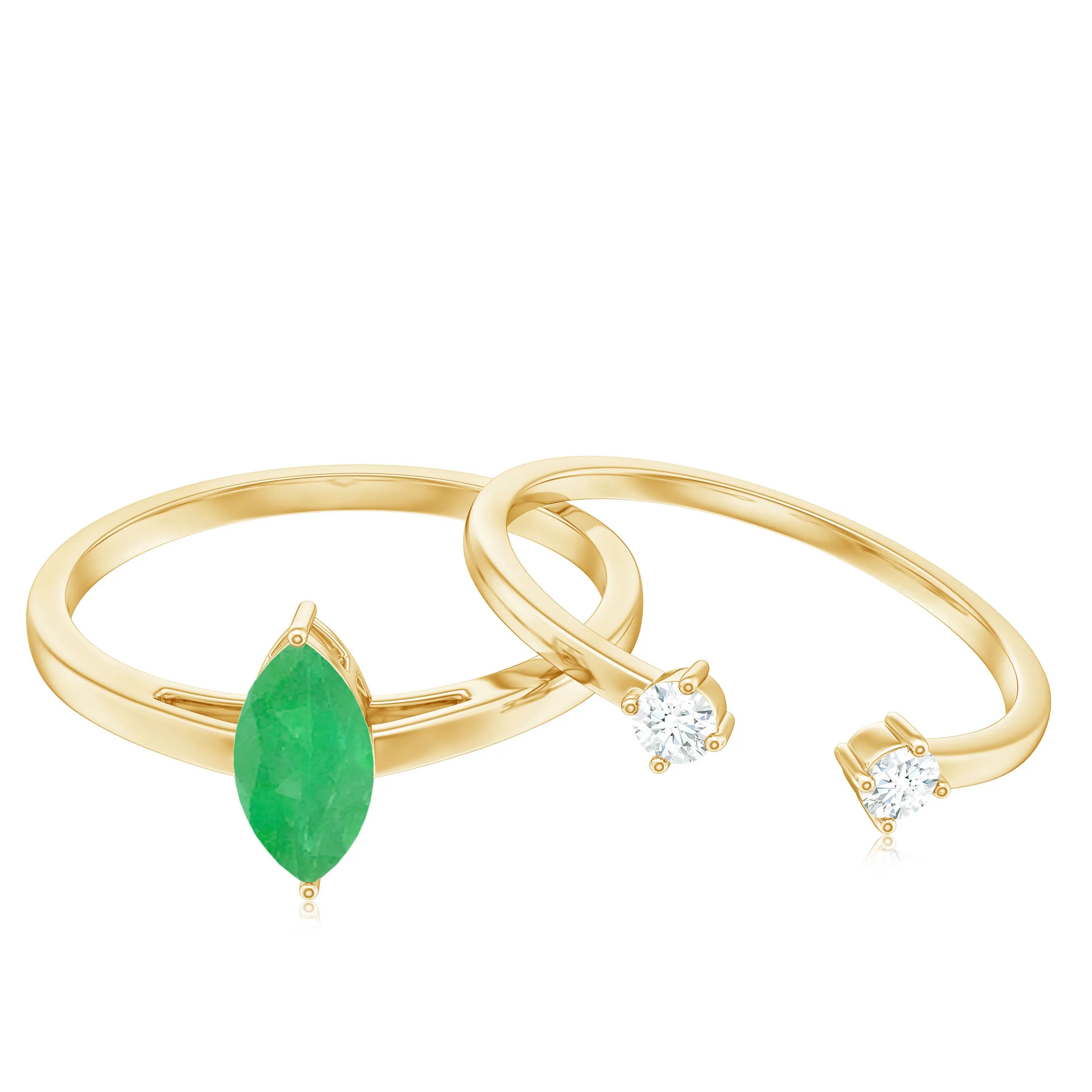 1 CT Marquise shape Emerald Simple Solitaire Ring Set with Diamond