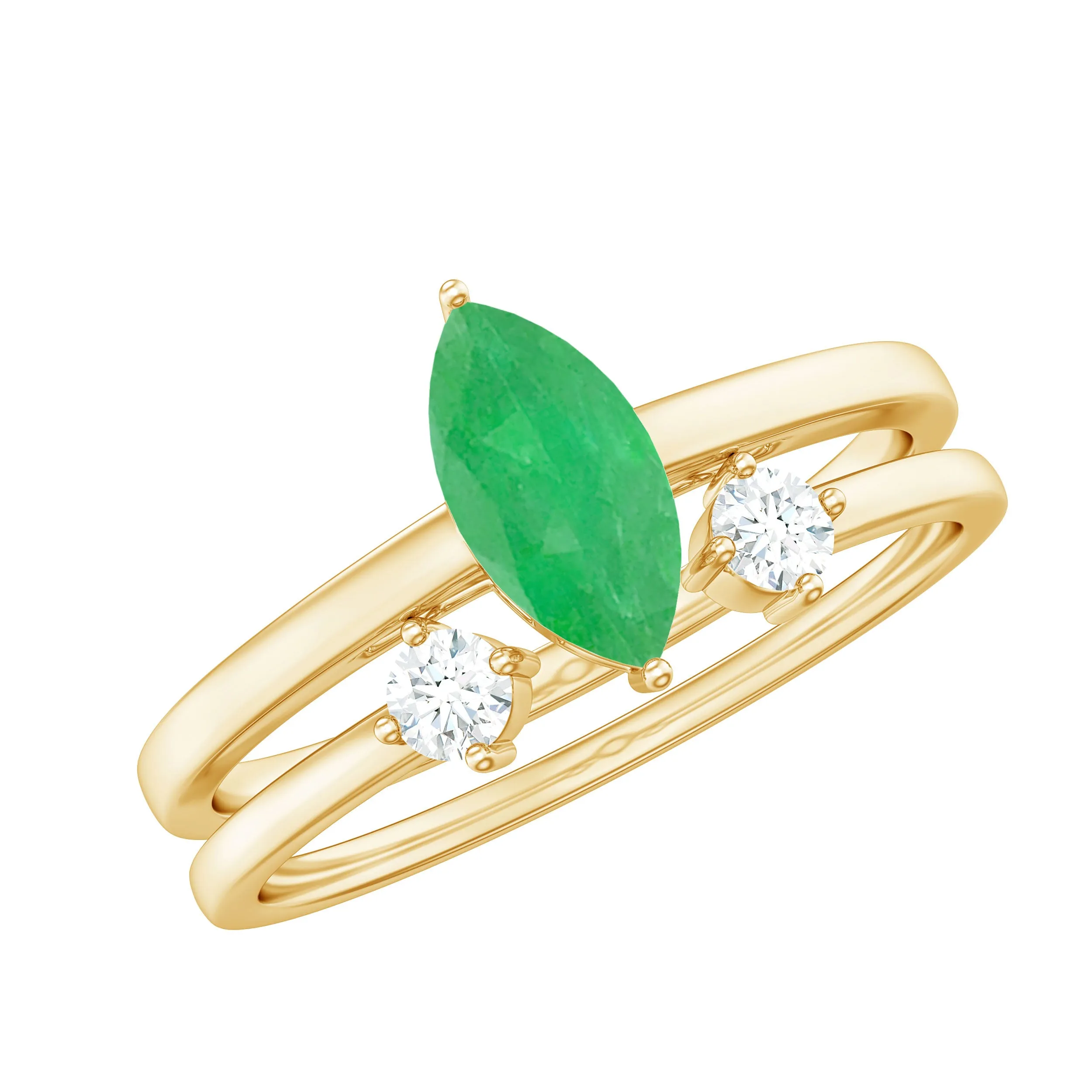 1 CT Marquise shape Emerald Simple Solitaire Ring Set with Diamond