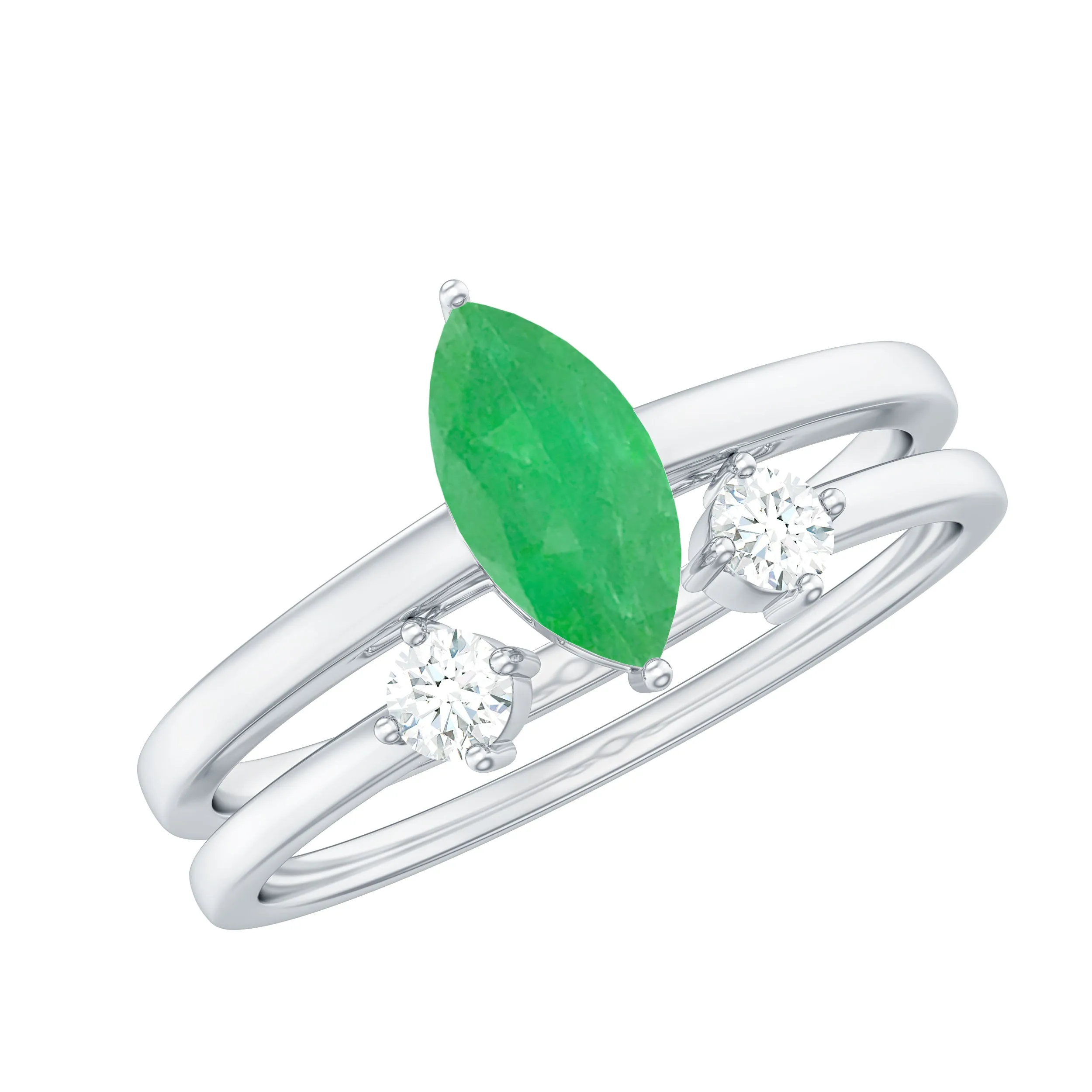 1 CT Marquise shape Emerald Simple Solitaire Ring Set with Diamond