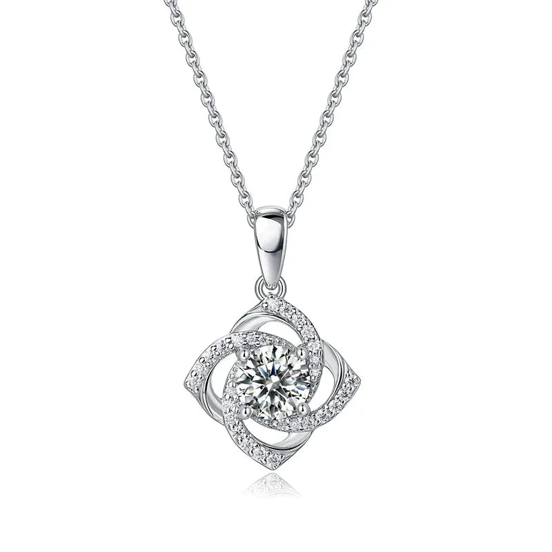 1 Ct Moissanite Diamond Rose Pendant Necklace 925 Sterling Silver XMFN8152
