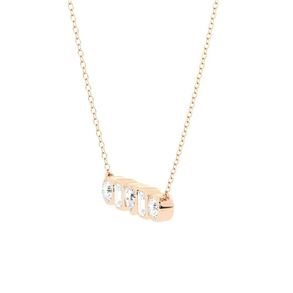 1 CT. Multi-Shape Moissanite Bezel Five Stone Fashion Pendant Necklace