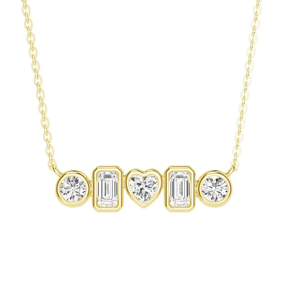 1 CT. Multi-Shape Moissanite Bezel Five Stone Fashion Pendant Necklace