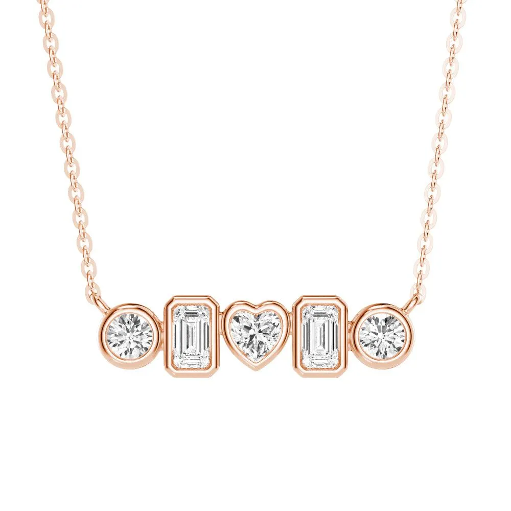 1 CT. Multi-Shape Moissanite Bezel Five Stone Fashion Pendant Necklace