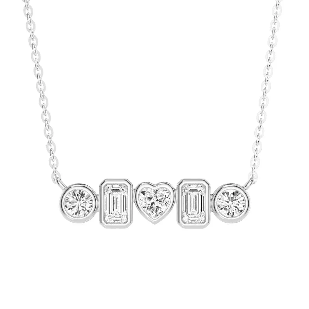 1 CT. Multi-Shape Moissanite Bezel Five Stone Fashion Pendant Necklace