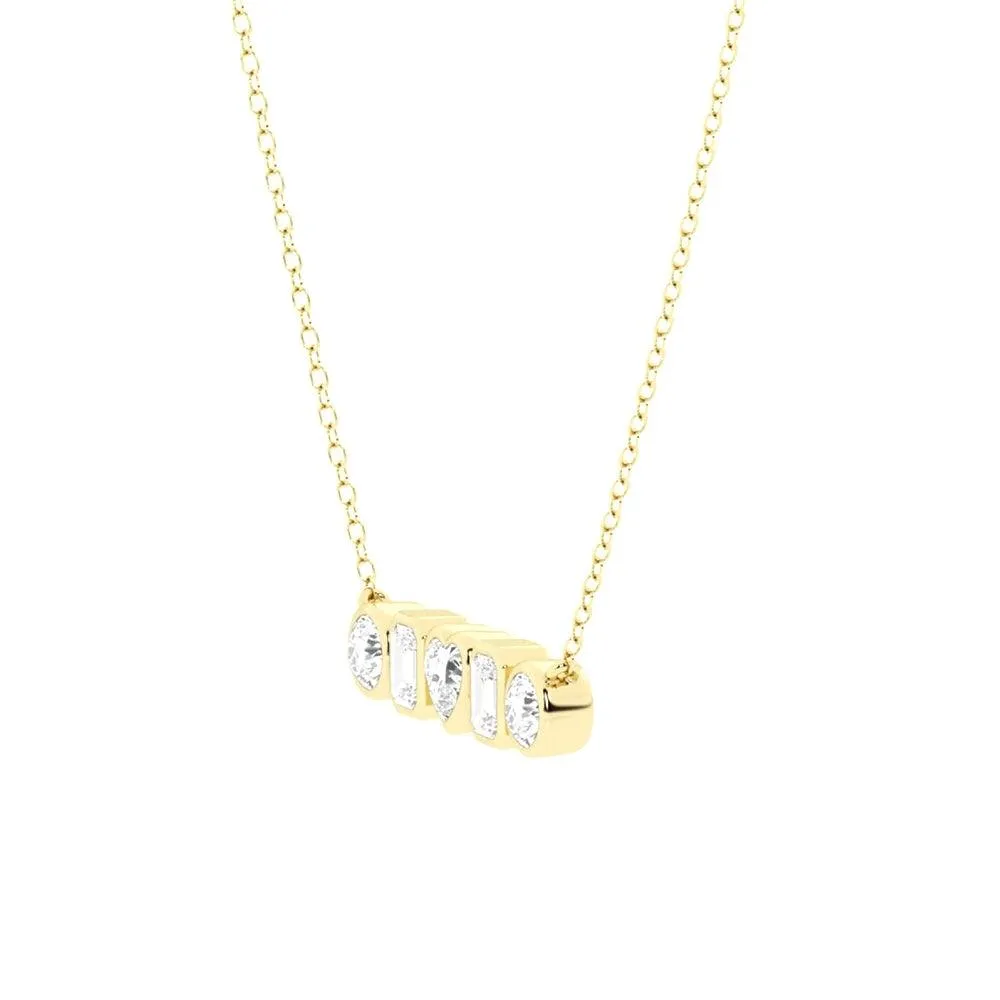 1 CT. Multi-Shape Moissanite Bezel Five Stone Fashion Pendant Necklace