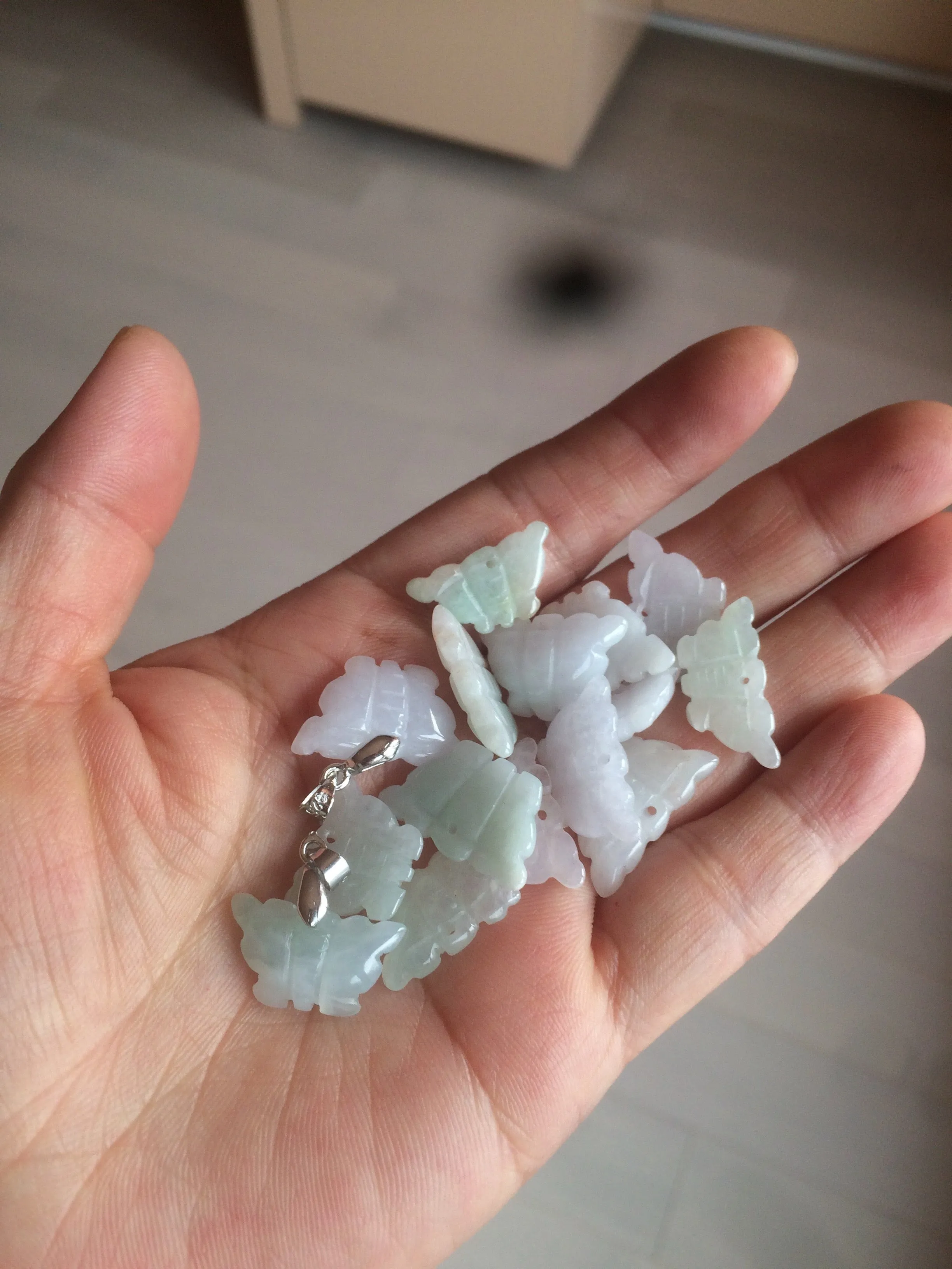 100% Natural type A icy watery  light green purple white 3D Jadeite Jade butterfly pendant BG47