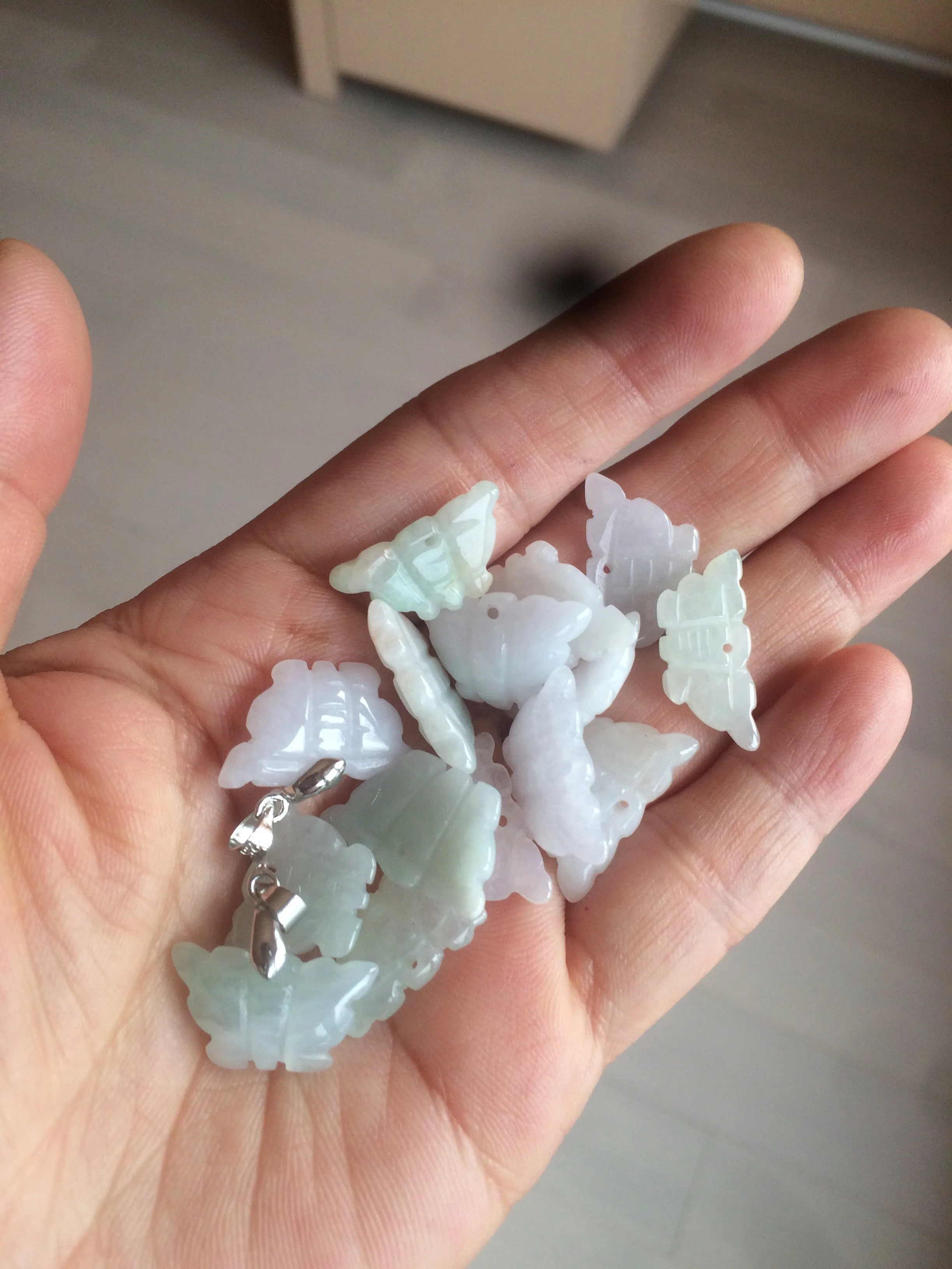 100% Natural type A icy watery  light green purple white 3D Jadeite Jade butterfly pendant BG47