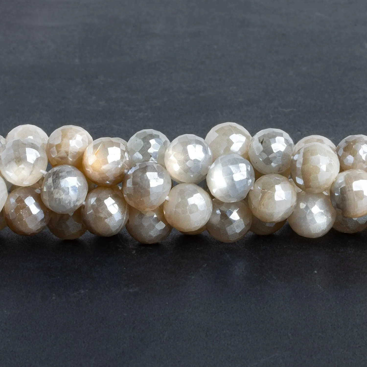 10mm Mystic Moonstone Faceted Rounds 14 inch 38 beads