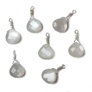 10mm Platinum Grey Moonstone heart .925 Silver Wire Wrapped Pendant 1 pc