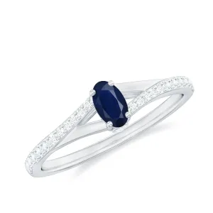 1/2 CT Simple Solitaire Blue Sapphire Engagement Ring with Diamond