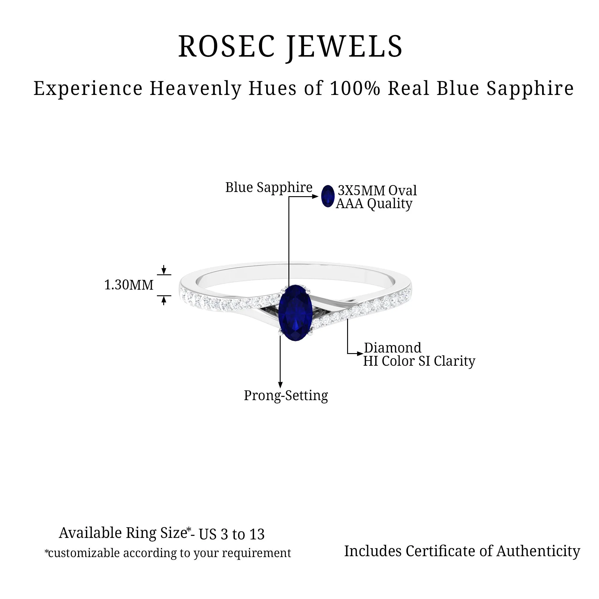 1/2 CT Simple Solitaire Blue Sapphire Engagement Ring with Diamond