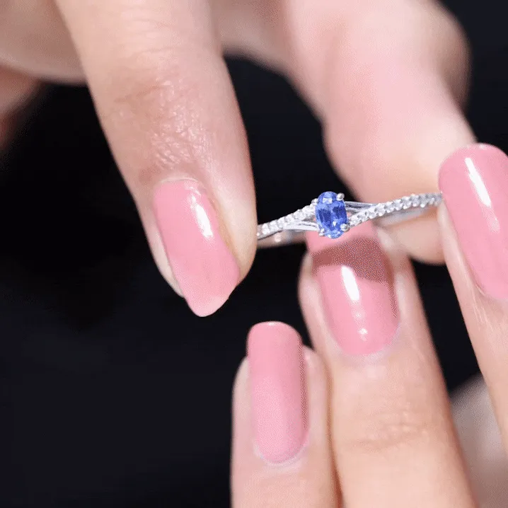 1/2 CT Simple Solitaire Blue Sapphire Engagement Ring with Diamond