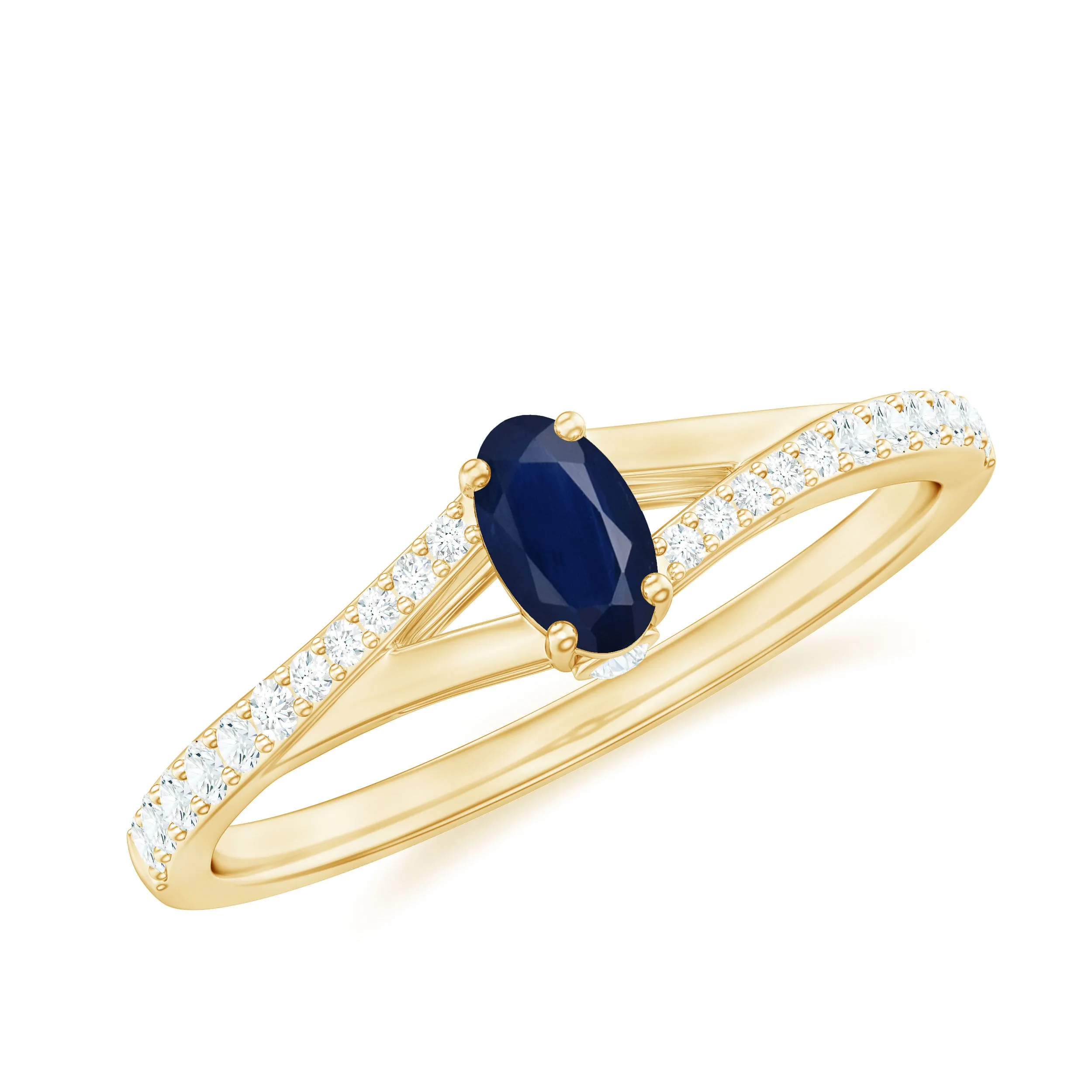 1/2 CT Simple Solitaire Blue Sapphire Engagement Ring with Diamond