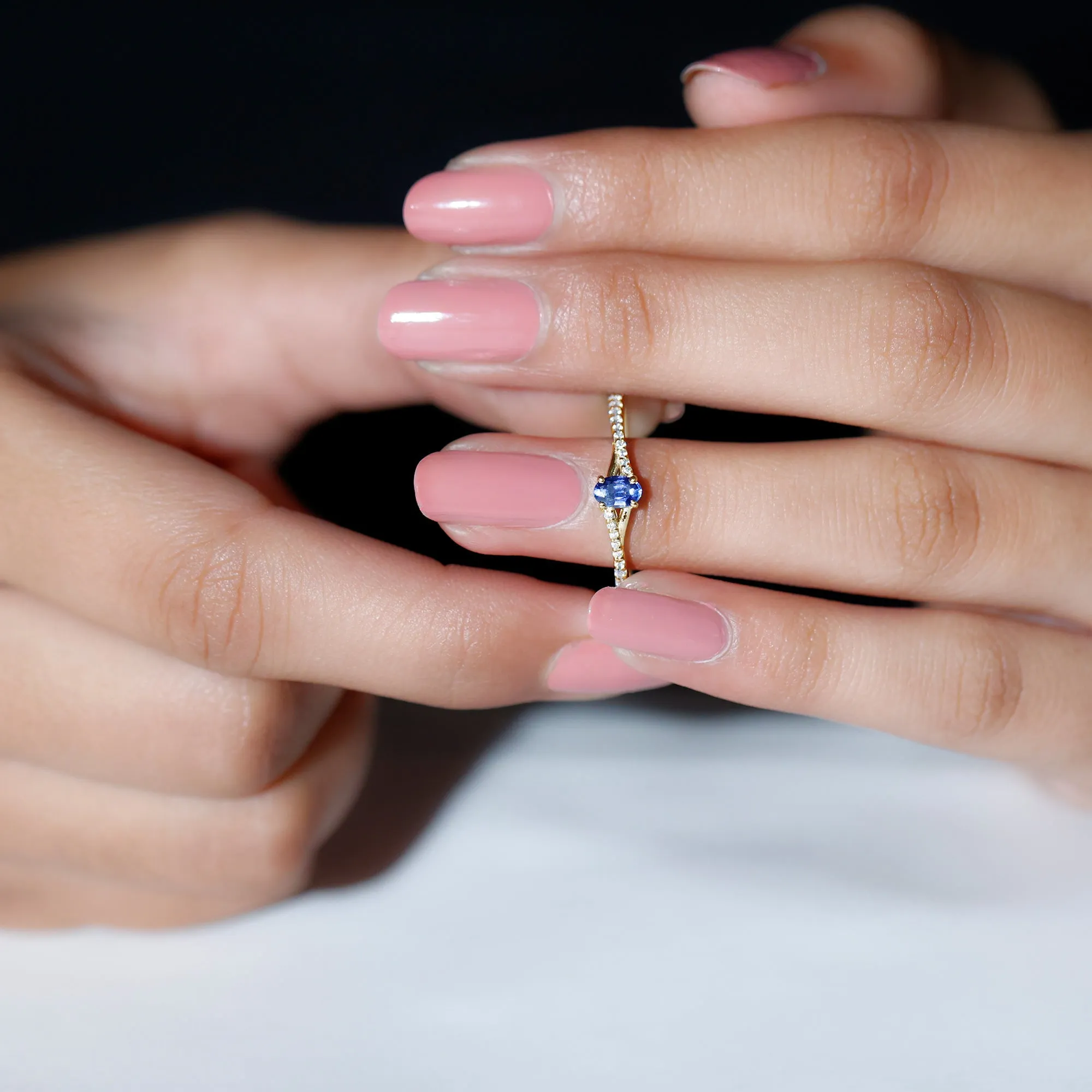 1/2 CT Simple Solitaire Blue Sapphire Engagement Ring with Diamond