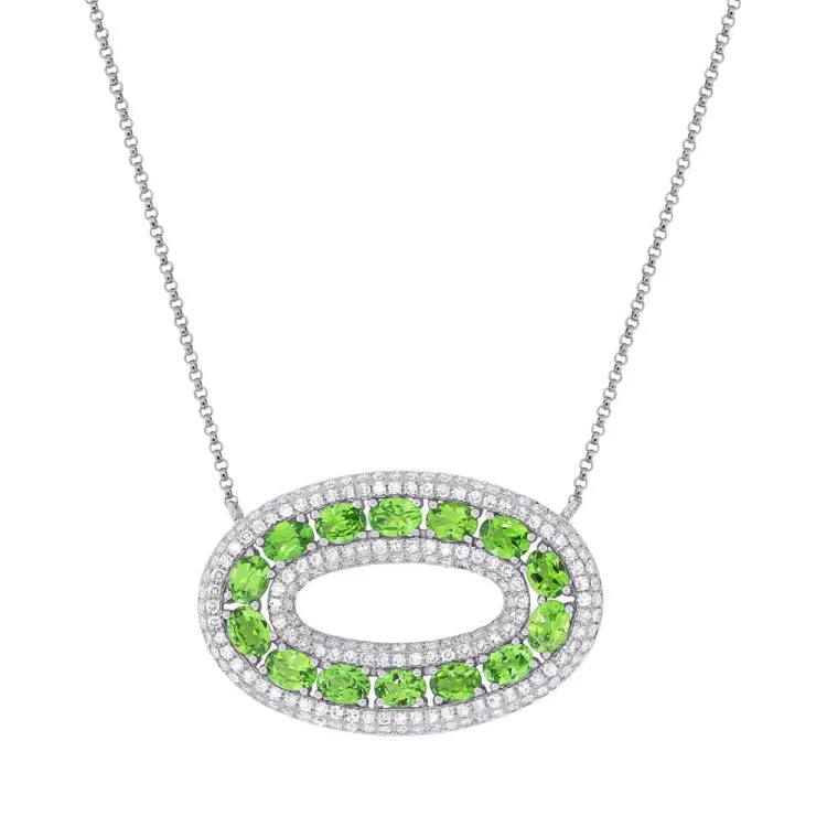 1.21ct Diamond & 2.53ct Green Garnet 14k White Gold Lady's Necklace