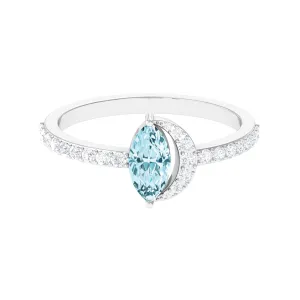 1.25 Ct Marquise Aquamarine and Diamond Engagement Ring