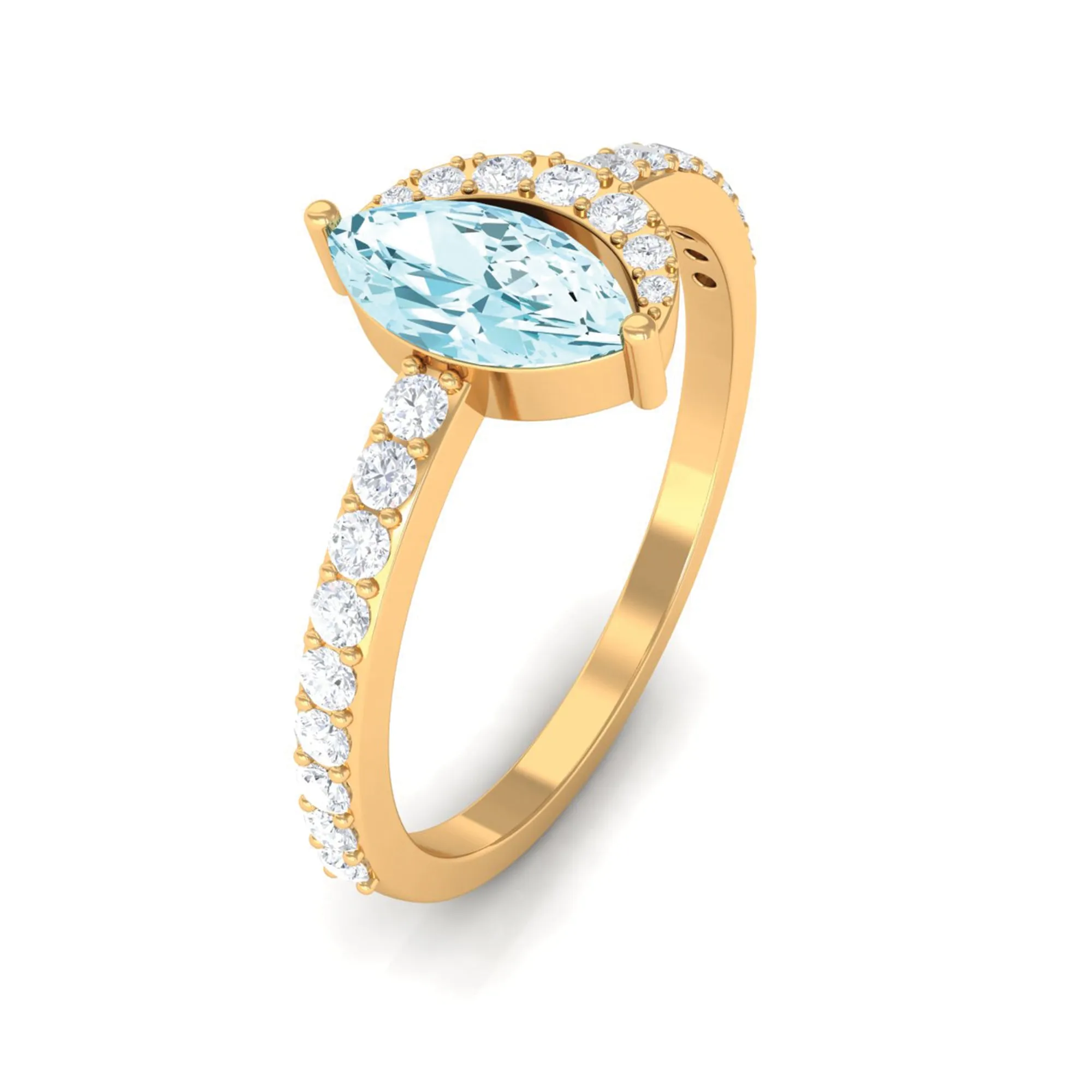 1.25 Ct Marquise Aquamarine and Diamond Engagement Ring