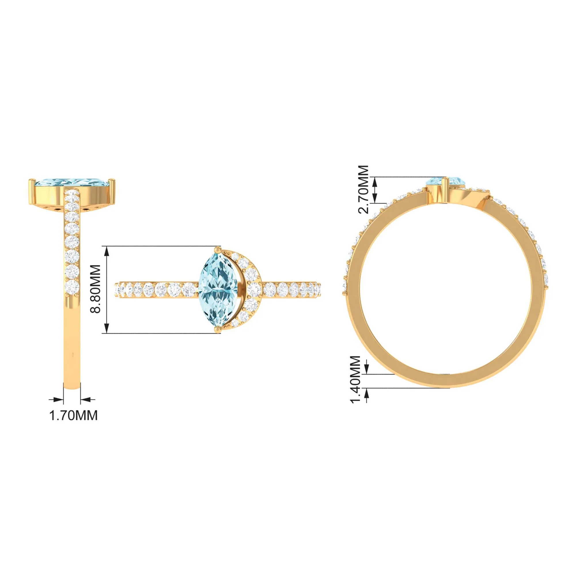 1.25 Ct Marquise Aquamarine and Diamond Engagement Ring