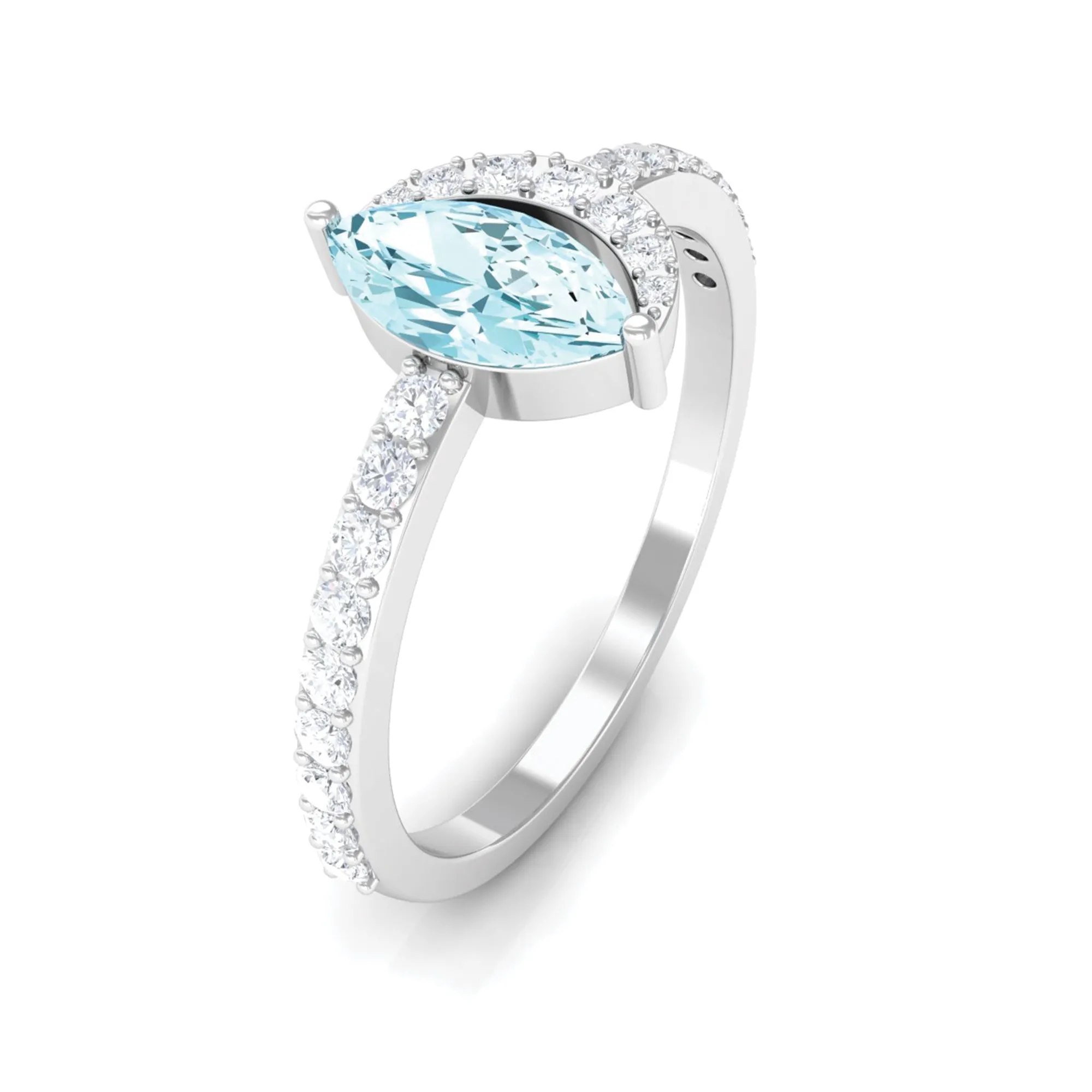 1.25 Ct Marquise Aquamarine and Diamond Engagement Ring