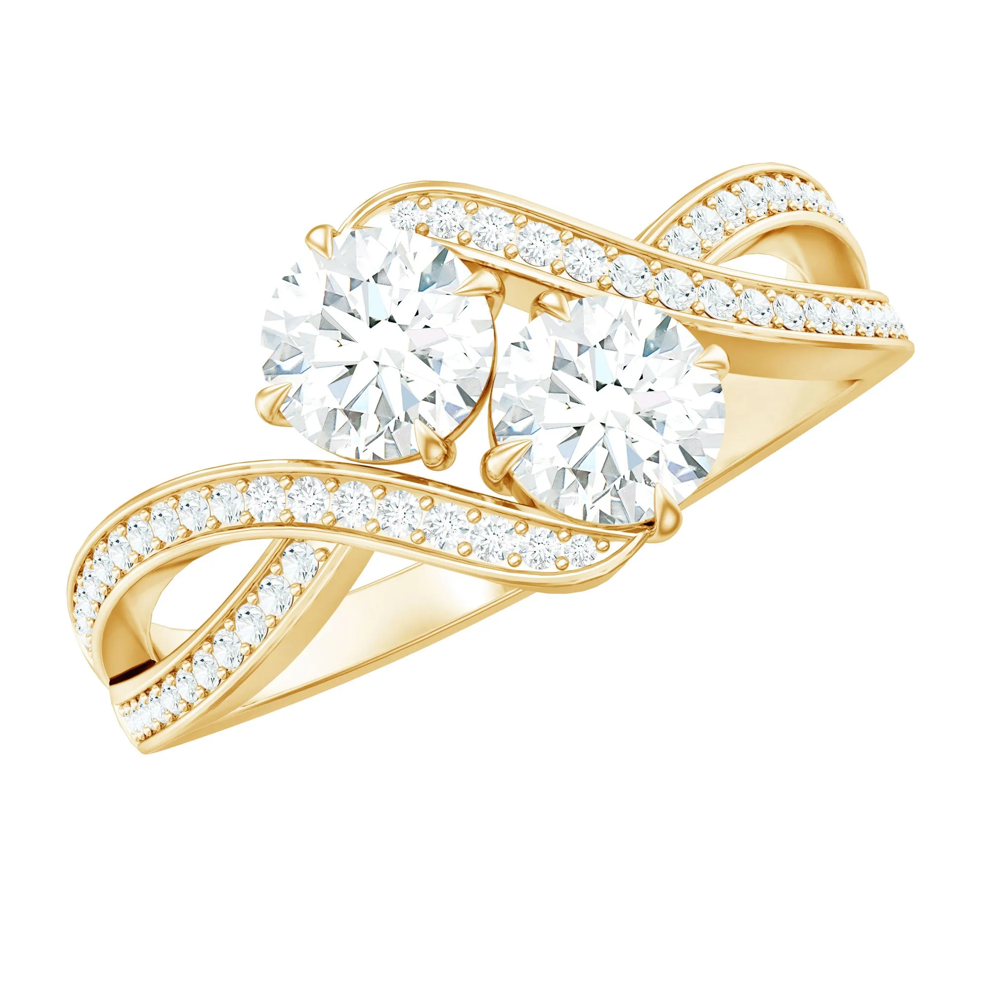 1.25 CT Moi et Toi Round Moissanite Bypass Two Stone Engagement Ring