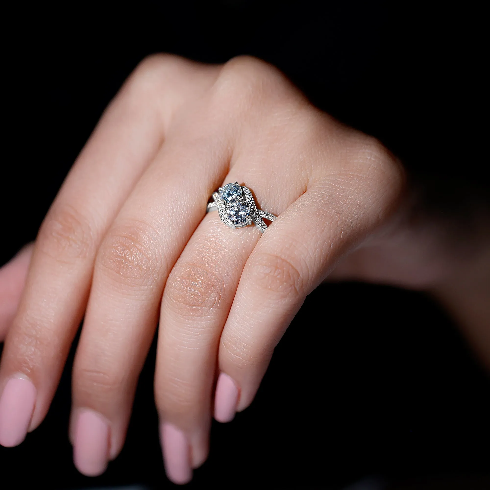 1.25 CT Moi et Toi Round Moissanite Bypass Two Stone Engagement Ring