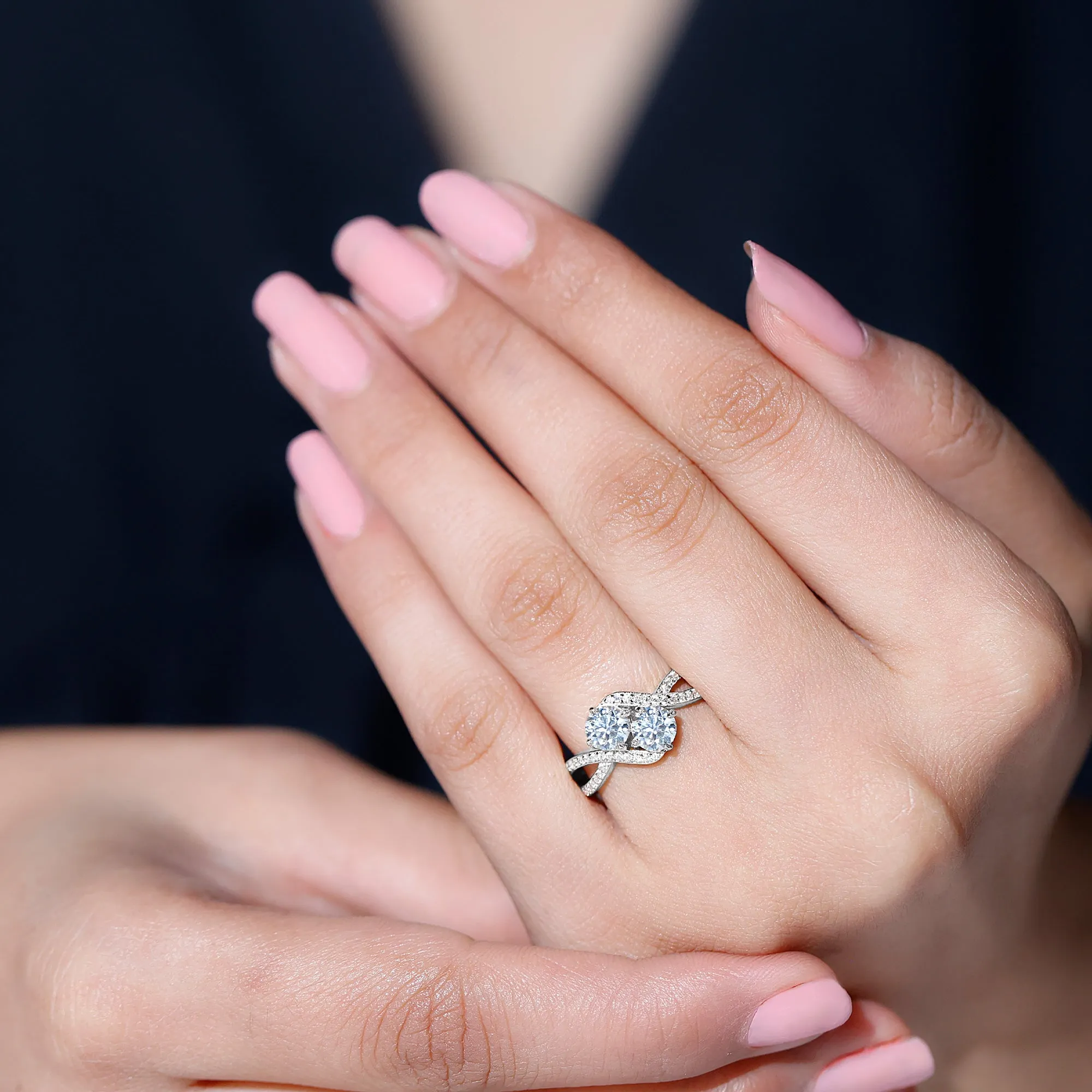 1.25 CT Moi et Toi Round Moissanite Bypass Two Stone Engagement Ring
