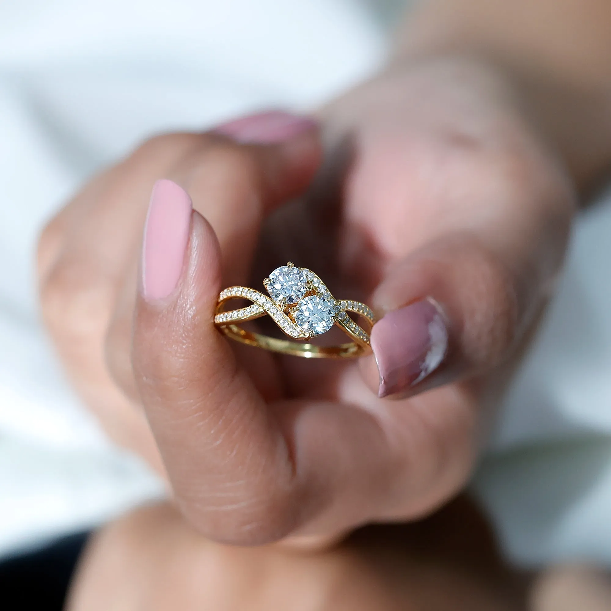 1.25 CT Moi et Toi Round Moissanite Bypass Two Stone Engagement Ring