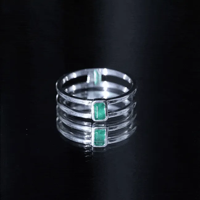 1/4 CT Octagon Cut Emerald Solitaire Double Band Ring