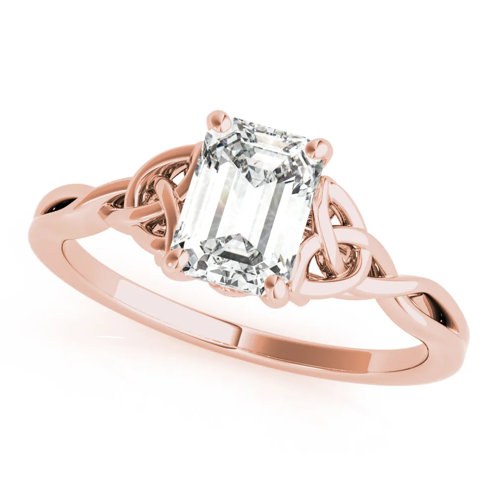 14K Emerald Cut Diamond Rope Tied Solitaire Engagement Ring