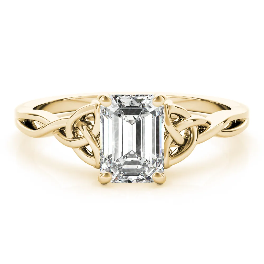 14K Emerald Cut Diamond Rope Tied Solitaire Engagement Ring