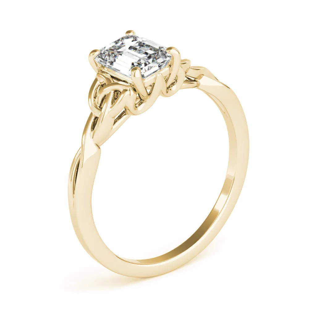 14K Emerald Cut Diamond Rope Tied Solitaire Engagement Ring