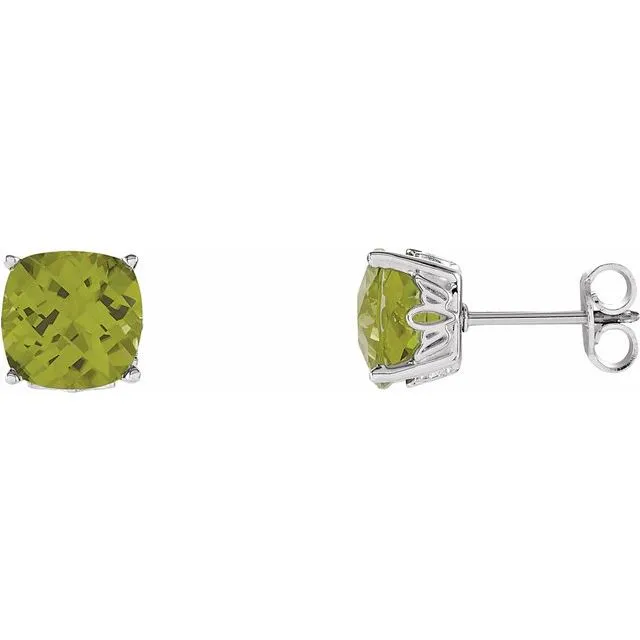 14k Gold Cushion Cut 6mm Genuine Gemstone Earrings