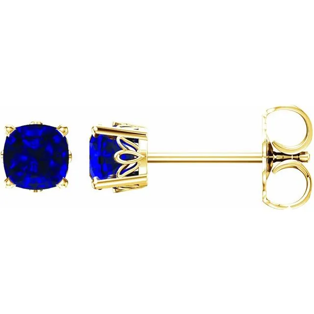 14k Gold Cushion Cut 6mm Genuine Gemstone Earrings