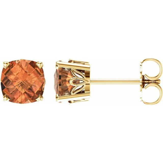 14k Gold Cushion Cut 6mm Genuine Gemstone Earrings