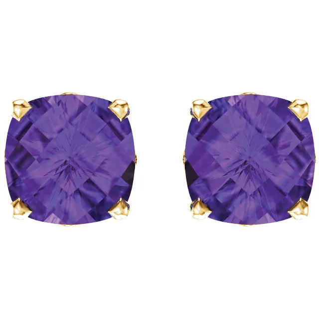 14k Gold Cushion Cut 6mm Genuine Gemstone Earrings