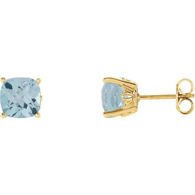 14k Gold Cushion Cut 6mm Genuine Gemstone Earrings