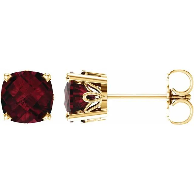 14k Gold Cushion Cut 6mm Genuine Gemstone Earrings