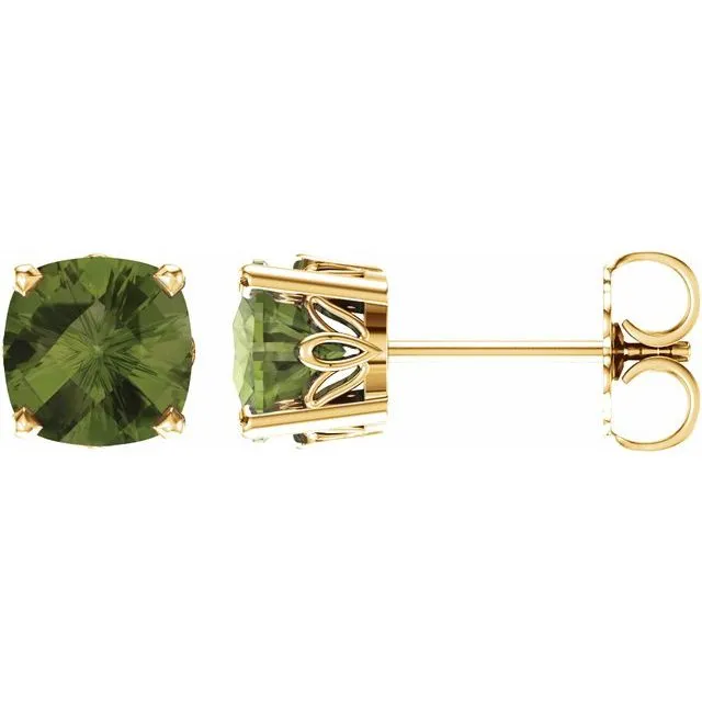 14k Gold Cushion Cut 6mm Genuine Gemstone Earrings