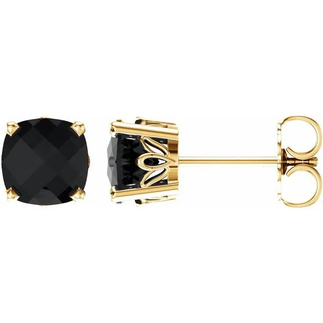 14k Gold Cushion Cut 6mm Genuine Gemstone Earrings