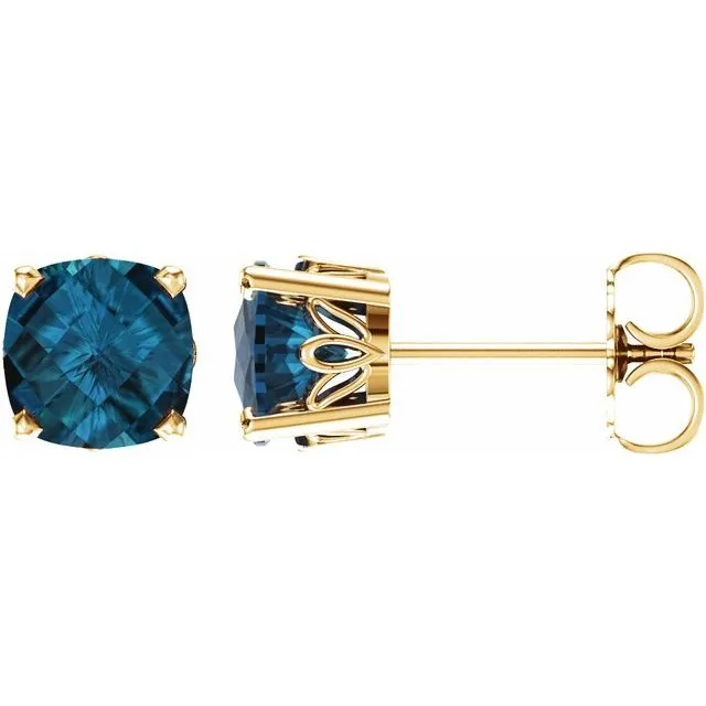 14k Gold Cushion Cut 6mm Genuine Gemstone Earrings