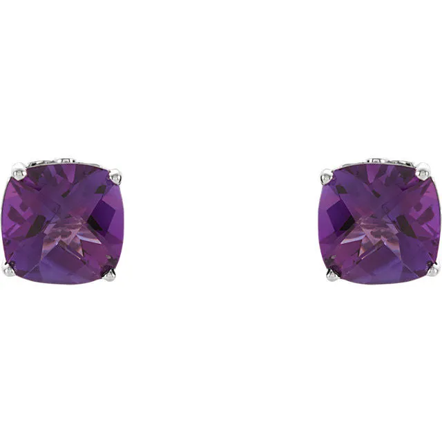 14k Gold Cushion Cut 6mm Genuine Gemstone Earrings