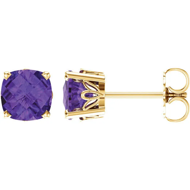 14k Gold Cushion Cut 6mm Genuine Gemstone Earrings