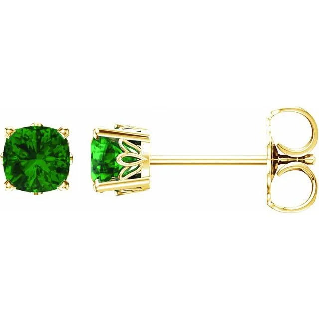 14k Gold Cushion Cut 6mm Genuine Gemstone Earrings