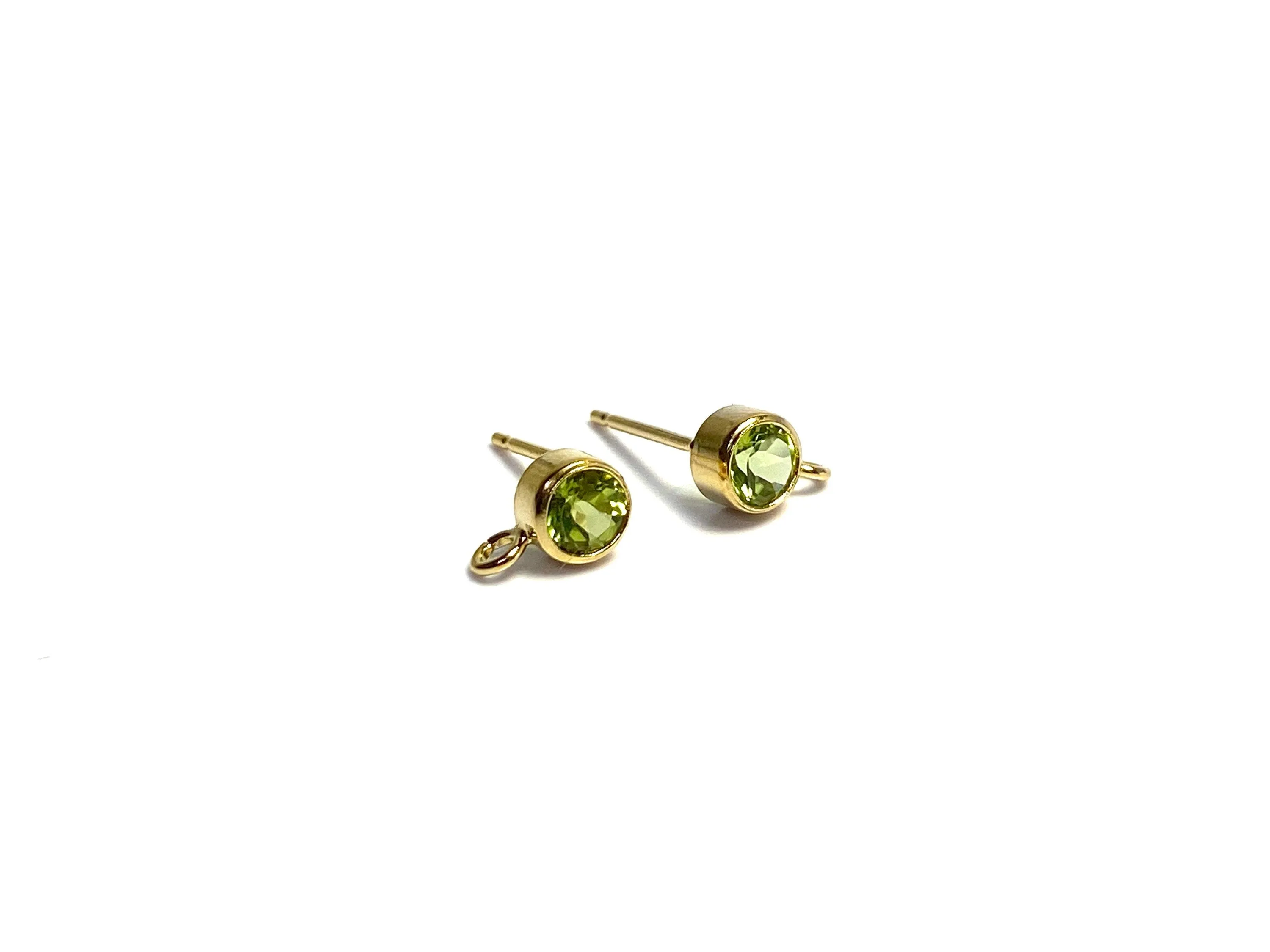 14K Gold Filled 4.0mm Peridot Gemstone, Bezel Post Earring W/ Ring, 14KGF
