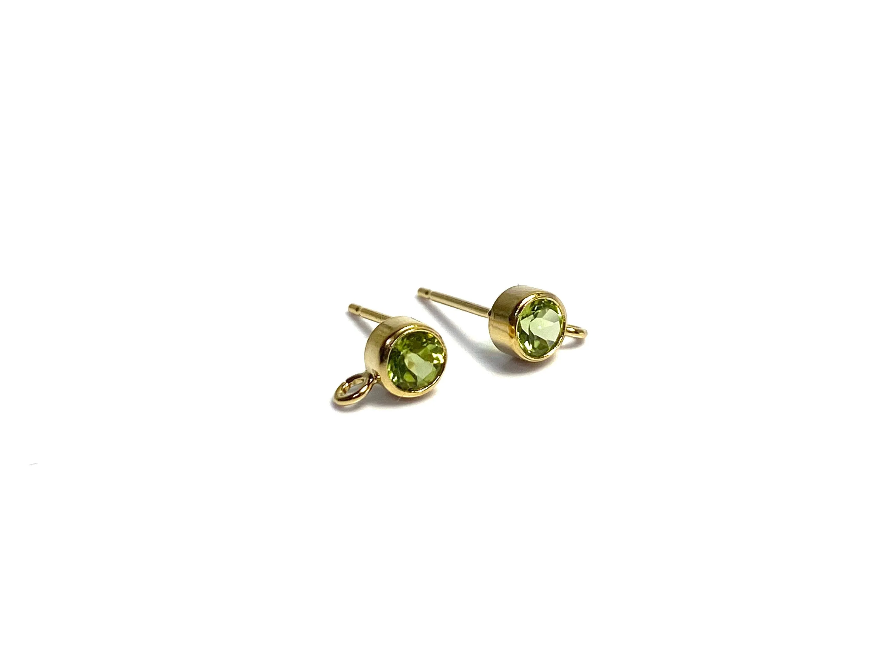 14K Gold Filled 4.0mm Peridot Gemstone, Bezel Post Earring W/ Ring, 14KGF