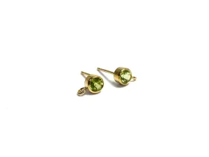14K Gold Filled 4.0mm Peridot Gemstone, Bezel Post Earring W/ Ring, 14KGF